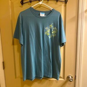 Champion graphic t shirt. Light blue size Large